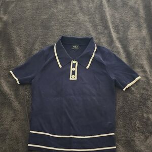 Navy Blue Womens Polo Sweater Top